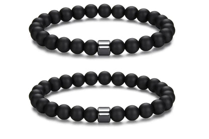 2قطعه من سوار مزدوج من خرز العقيق الأسود بتصميم بسيط وأنيق