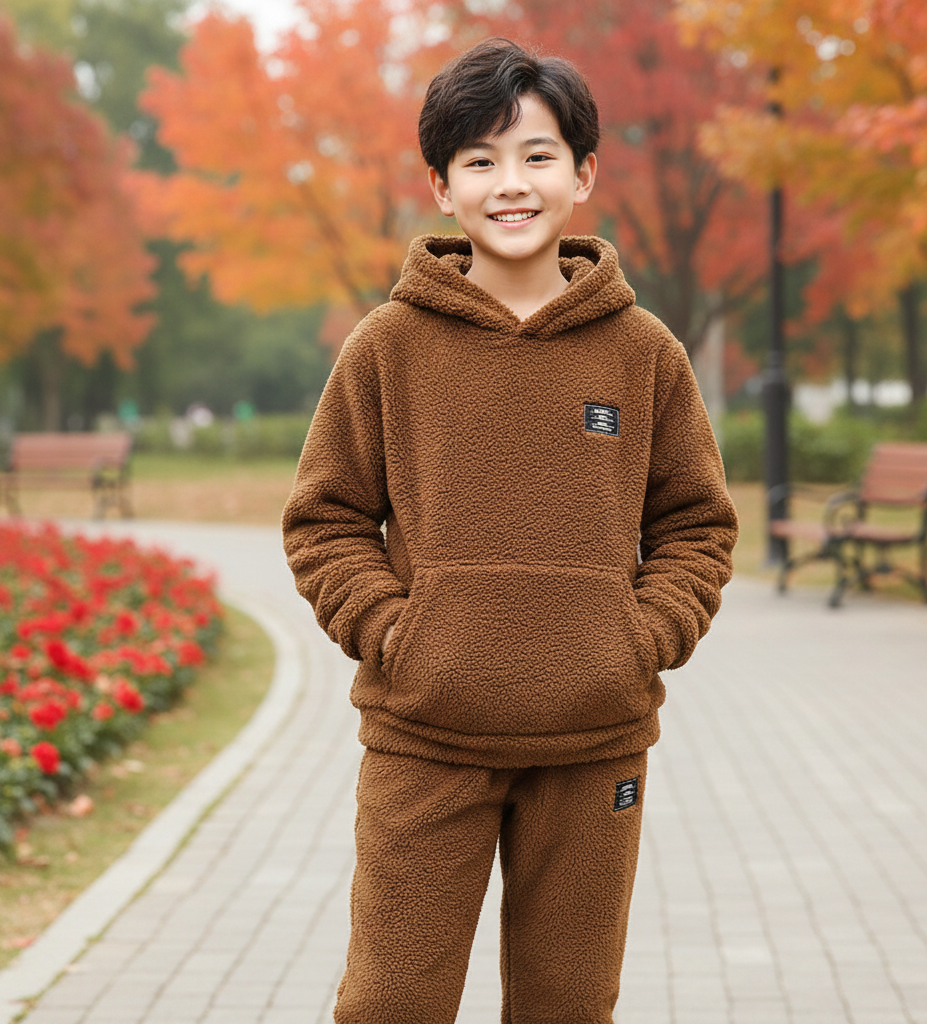 طقم ولادي من شي إن: هودي وبنطلون مزين برقعة وبتصميم آذان ثلاثية الأبعاد - سن 10 سنوات