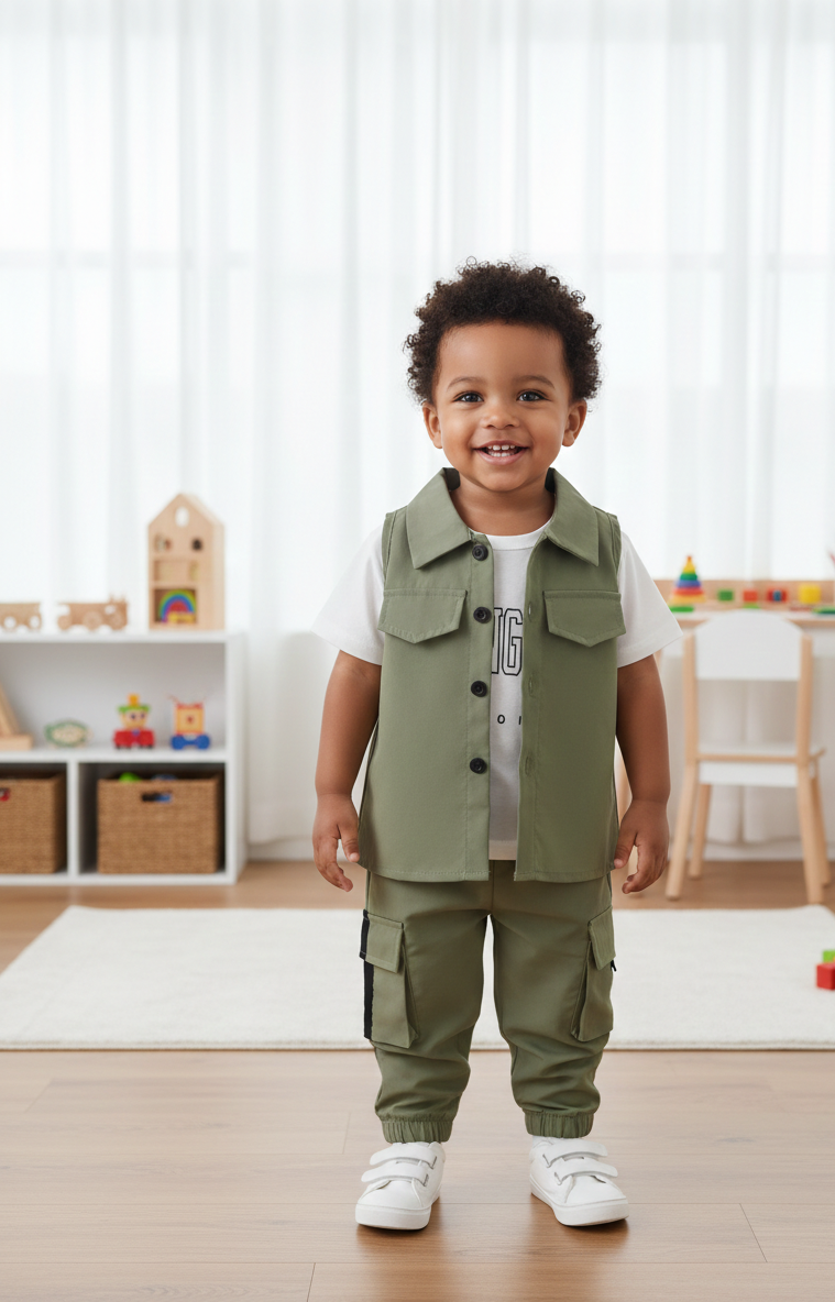 طقم ملابس عمل رياضي كاجوال للأطفال من SHEIN مكون من ثلاث قطع للصيف