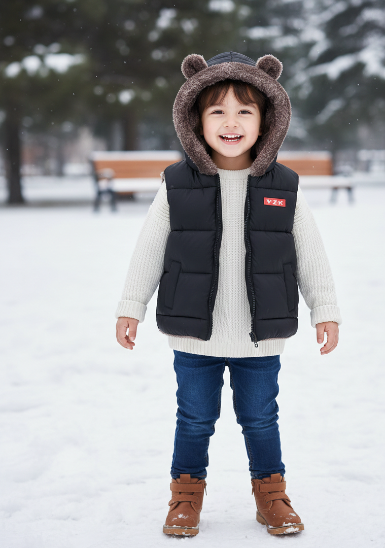 معطف مبطن حراريًا بغطاء رأس قابل للعكس للأولاد الصغار