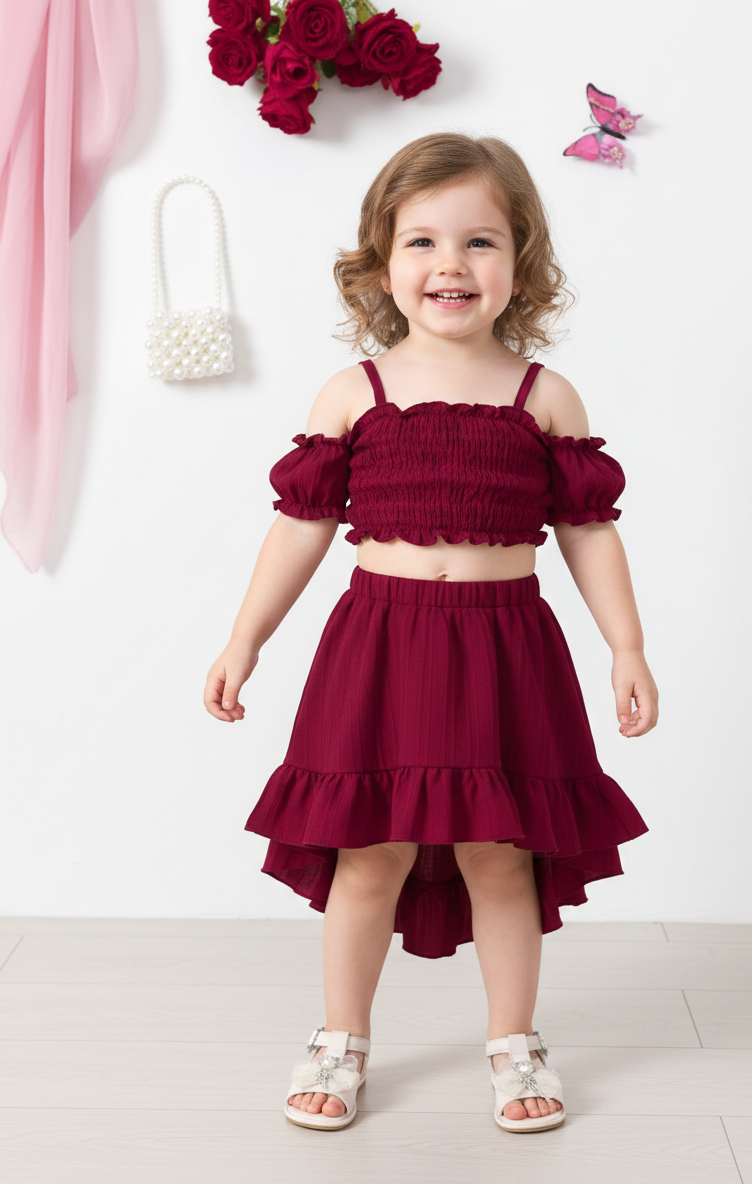 طقم ملابس كاجوال من قطعتين من SHEIN للفتيات الصغيرات مكون من توب وتنورة