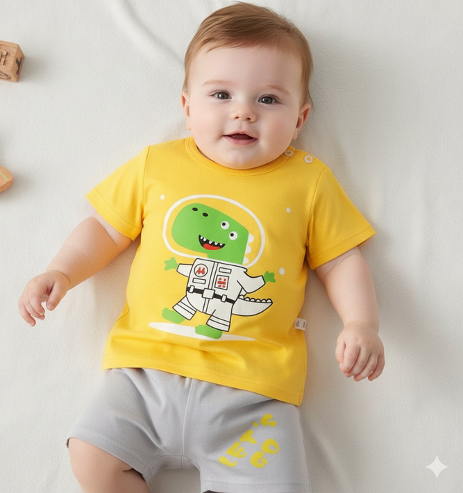 طقم أطفال كاجوال بطبعة ديناصور من Shein