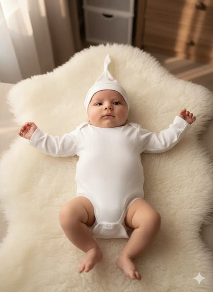 بادي أطفال قطني بأكمام طويلة مع قبعة