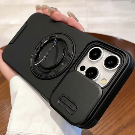 جراب هاتف مزود بحلقة تثبيت منزلقة وحامل، يدعم الشحن اللاسلكي،  iPhone 15 Plus