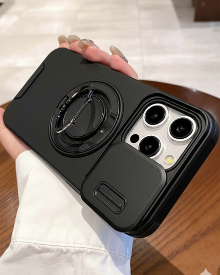 جراب هاتف مزود بحلقة تثبيت منزلقة وحامل، يدعم الشحن اللاسلكي،  iPhone 15 Plus