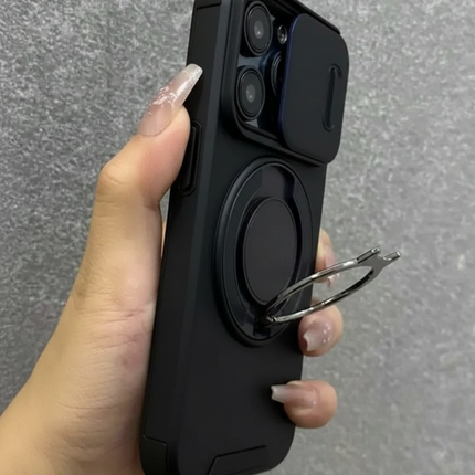 جراب هاتف مزود بحلقة تثبيت منزلقة وحامل، يدعم الشحن اللاسلكي،  iPhone 15 Plus