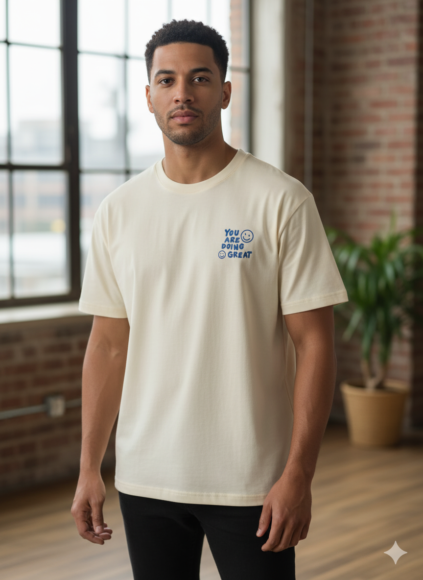 تيشيرت رجالي كاجوال برقبة دائرية وأكمام قصيرة بلون سادة