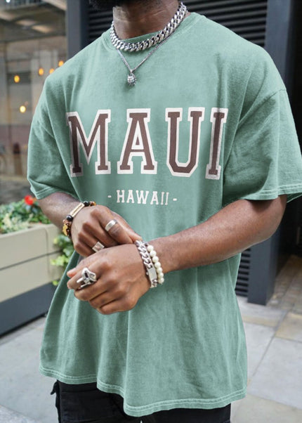 MAUI تي شيرت رجالي فضفاض بطبعة