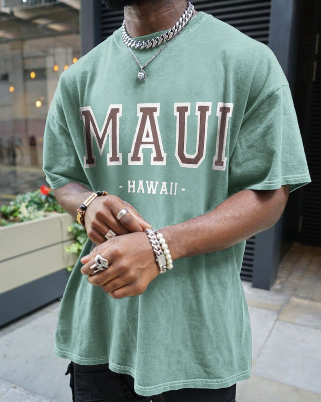 MAUI تي شيرت رجالي فضفاض بطبعة