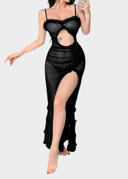 DAZY فستان نوم طويل مثير بتصميم ضيق ودانتيل للنساء _ shein