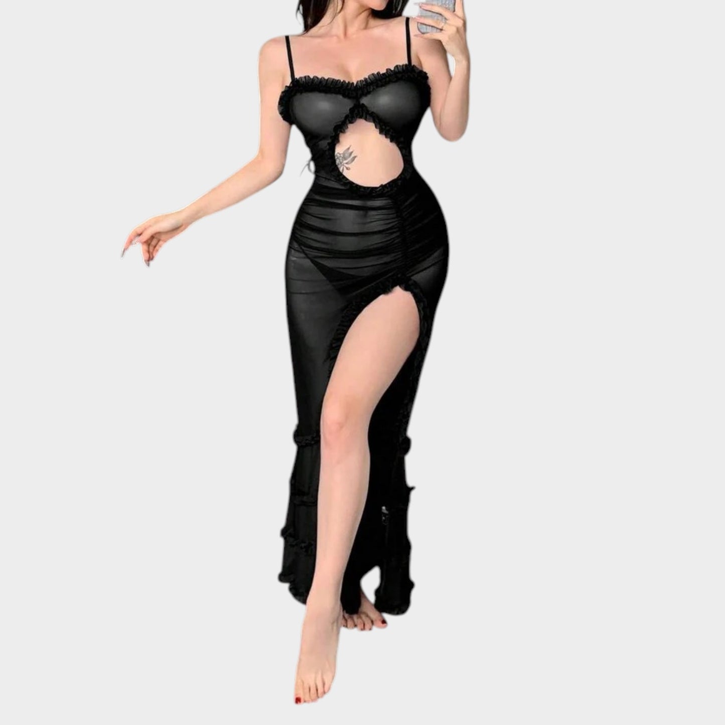 DAZY فستان نوم طويل مثير بتصميم ضيق ودانتيل للنساء _ shein
