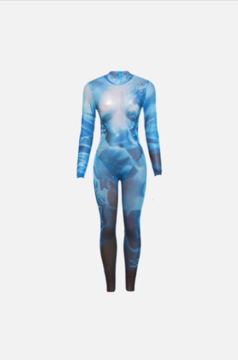 جمبسوت شبكي بتصميم تجريدي متدرج الألوان من Shein