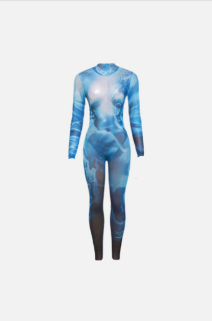 جمبسوت شبكي بتصميم تجريدي متدرج الألوان من Shein