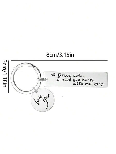 Street 1pc Unisex Stainless Steel Keychain With Road Safety Slogan For Car, Bag, Gift Giving