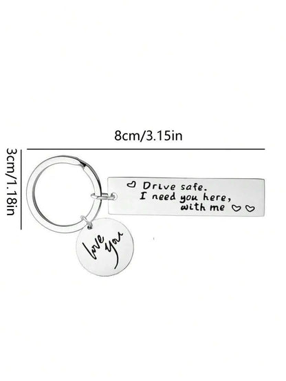 Street 1pc Unisex Stainless Steel Keychain With Road Safety Slogan For Car, Bag, Gift Giving