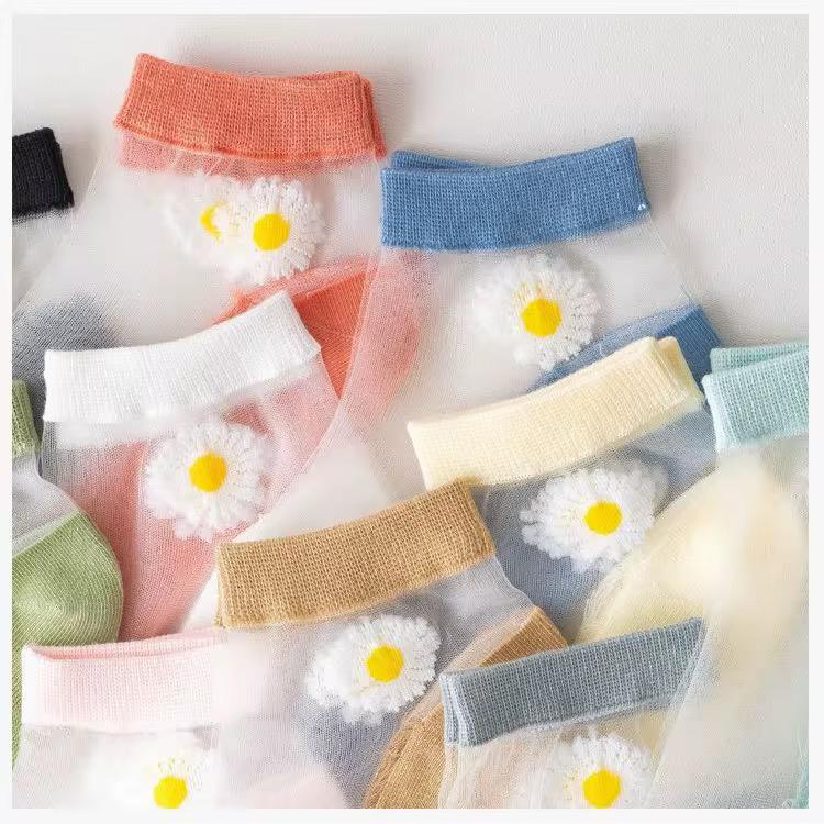 جوارب قطنية قصيرة بطول الكاحل بجزء شفاف وجزء قطني