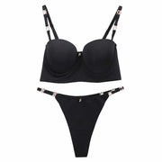 Minimalist Solid Color Wire-Bra And Thong Underwear Set