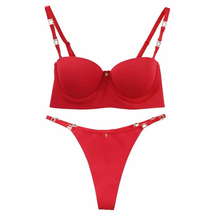 Minimalist Solid Color Wire-Bra And Thong Underwear Set