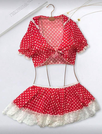 طقم لانجري خيالي من قطعتين بتصميم شبكي ودانتيل