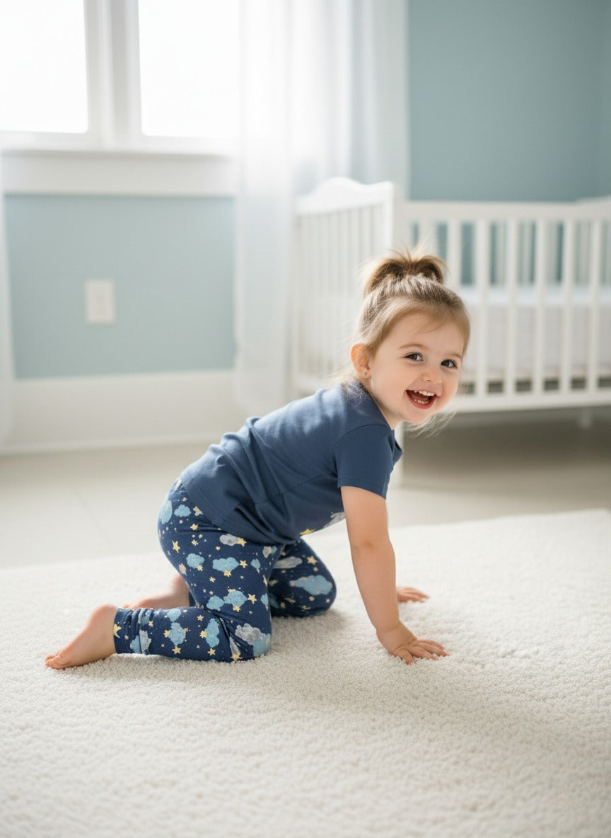 بيجامة أطفال بلون كحلي مزينة برسومات نجوم وفيل لطيف Shein