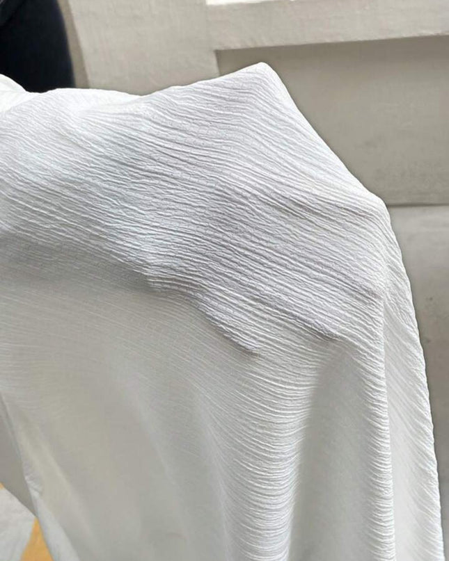 قميص INAWLY نسائي مقاس كبير بلون سادة وأكمام طويلة وجيب بصف واحد من الأزرارShein