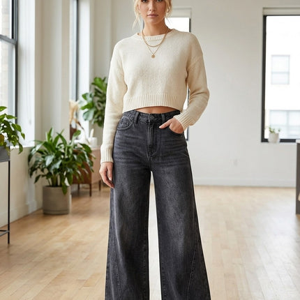 جينز نسائي SHEIN PETITE بقصة مستقيمة وجيوب عملية – كاجوال وعصري