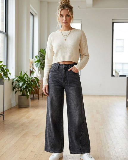 جينز نسائي SHEIN PETITE بقصة مستقيمة وجيوب عملية – كاجوال وعصري