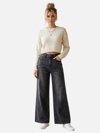 جينز نسائي SHEIN PETITE بقصة مستقيمة وجيوب عملية – كاجوال وعصري