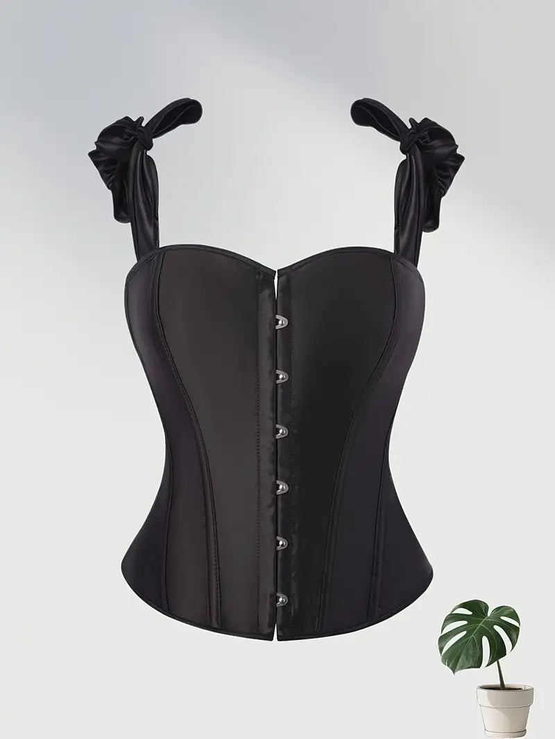 Women's Double Adjustable Belt Top Corset - Black Lace Waist Trainer with Front Buckle, Tummy Control Shapewear