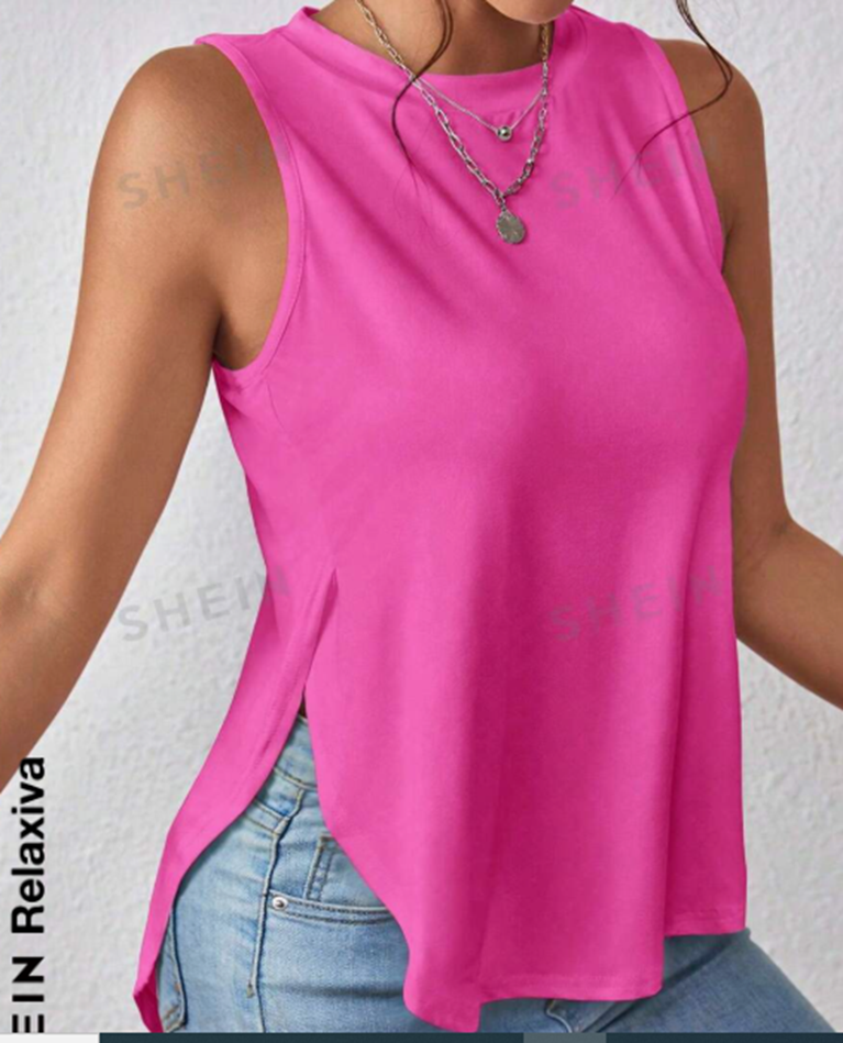 شي ان توب كات سادة بحافة منقسمة من فرينشي