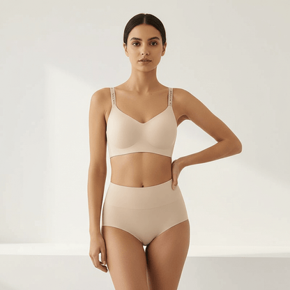 طقم نسائي ليزر مكون من قطعتين، بتصميم بسيط وناعم، بدون خياطة
