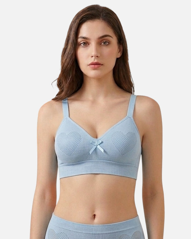حمالة صدر Shopyneer زرقاء بدون سلك مبطنة بتصميم قلوب ناعمة وخامة مسامية مريحة للارتداء اليومي