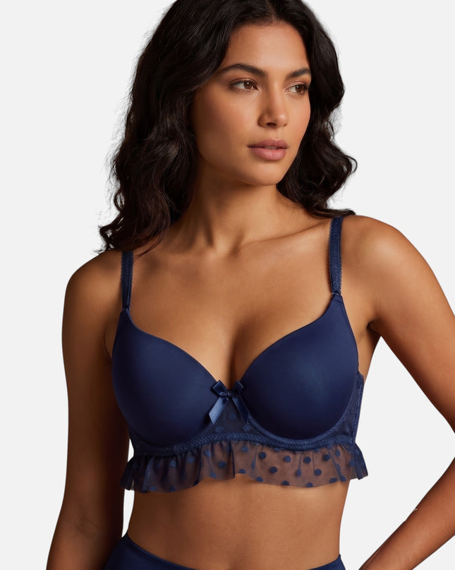 حمالة صدر رافعة DesireSculpt من Shopyneer باللون الكحلي مع دانتيل مزهر وتفاصيل شفافة وسلك داخلي للدعم