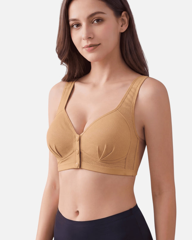 حمالة صدر Shopyneer بيج بإغلاق أمامي وتصميم مريح بدون سلك لدعم قوي وتجميع مثالي للصدر