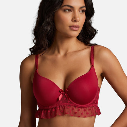 حمالة صدر رافعة حمراء من Shopyneer بتصميم دانتيل مزهر وسلك داخلي لدعم مريح وأنيق