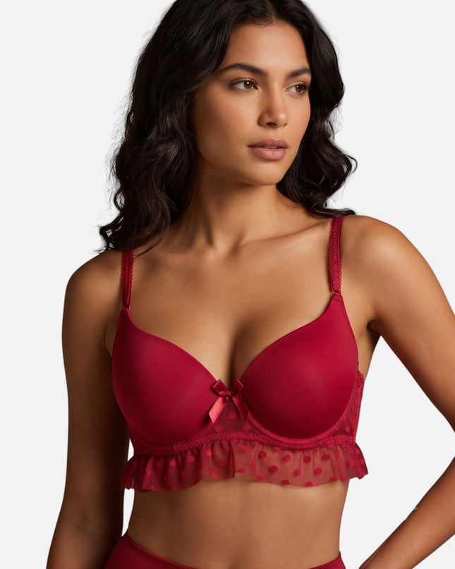 حمالة صدر رافعة حمراء من Shopyneer بتصميم دانتيل مزهر وسلك داخلي لدعم مريح وأنيق