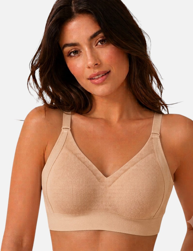 حمالة صدر نسائية مضلعة بلون بيج من Shopyneer بدون سلك مع حمالات عريضة وتصميم مريح للاستخدام اليومي