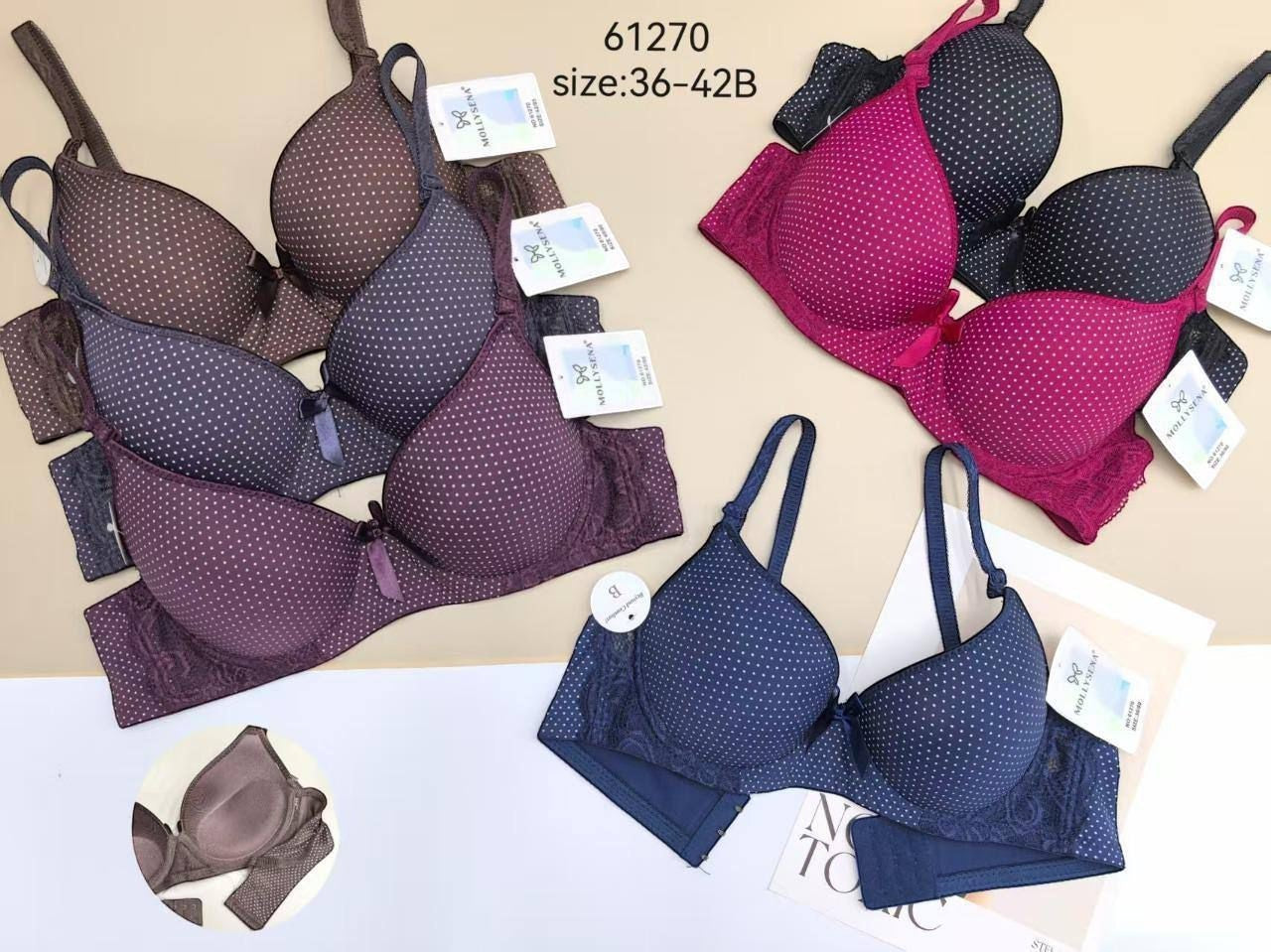 مجموعة حمالات صدر Shopyneer منقطة بسلك داخلي وتفاصيل دانتيل بألوان متنوعة