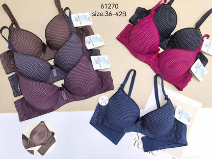 مجموعة حمالات صدر Shopyneer منقطة بسلك داخلي وتفاصيل دانتيل بألوان متنوعة